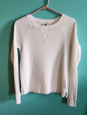 The North Face Women's Cream Waffle-Knit Crew Sweatshirt Sz S
